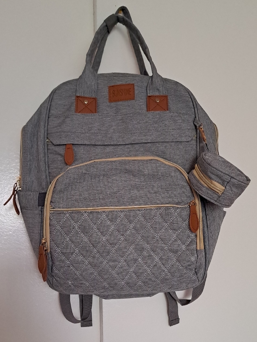 SUNSHINE Gray Baby Backpack with Tan Accents